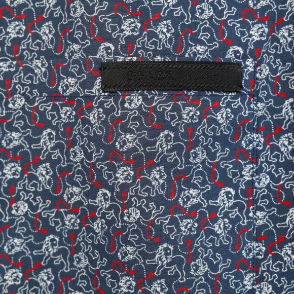 Prada Navy Lion-Print Cotton Short-Sleeve Button-Up Shirt - Picture 7 of 14